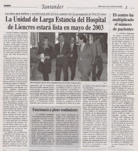 La Unidad Larga estancia Hospital Liencres lista en mayo 2003_Alerta_16102002